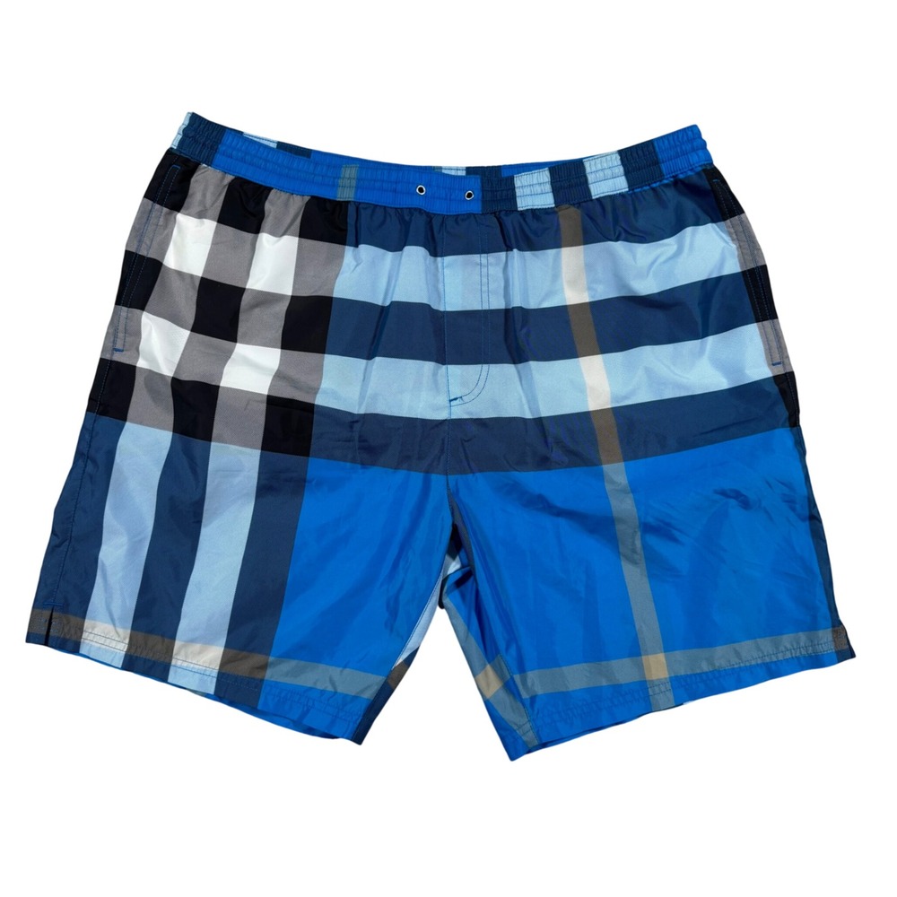 Burberry Swim Trunks Mens XXL Blue Check Mesh Lined Board Shorts